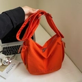 Large bright orange canvas crossbody bag with embroidery and adjustable wide strap - Small / Orange