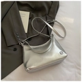 Silver metallic hobo tote bag with crinkle texture and adjustable shoulder strap for women - No Pendant / Silver