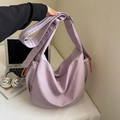 Large lavender canvas crossbody bag with orange drawstring and adjustable strap - Small / Purple