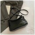 Fashionable black glossy wrinkled leather crescent tote bag with adjustable shoulder strap - No Pendant / Black