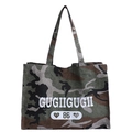 Borsa tote minimalista in tela mimetica con stampa GUGIIGUGII e manici lunghi a tracolla - Verde