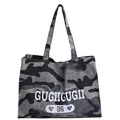 Borsa tote in tela con stampa mimetica grigia e grafica con logo GUGIIGUGII - Grigio