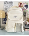 Cute cream white ITA backpack with transparent mesh pocket and multiple storage compartments - No Pendant / White