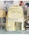 Japanese style yellow and white canvas backpack with mesh pocket and functional straps - No Pendant / Yellow