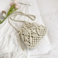 Sac seau en macramé crème chic avec cordon de serrage pour un look bohème de plage - Blanc Cassé