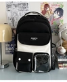 Black and white casual ita backpack with clear PVC window and multiple utility pockets - No Pendant / Black