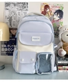 Minimalist light blue and beige school backpack with multiple pockets and transparent mesh - No Pendant / Blue