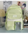 Light green and beige canvas ita bag backpack with transparent PVC window for pins - No Pendant / Green