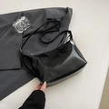 Minimalist black underarm bag with silver heart pendant and adjustable thin strap - Black with Pendant