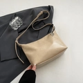 Minimalist beige underarm bag in soft PU leather with heart-shaped zipper pendant - Khaki With Pendant