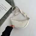 Minimalist cream white half-moon crossbody bag with adjustable wide strap and nylon texture - Off White