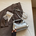 Silver metallic leather shoulder bag with fashion embossing and fixed handles - Silver No Pendant