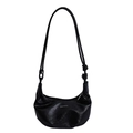 Chic black crescent moon underarm bag in glossy PU leather with adjustable shoulder strap - Black