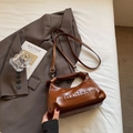Brown waxed PU leather handbag for women featuring fashion embossing and a knotted handle - Brown No Pendant