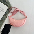 Pink crescent crossbody dumpling bag in nylon fabric with adjustable wide strap - Pink