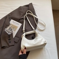 Chic white waxed leather crescent bag with fashion embossed detail and silver hardware - White Without Pendant