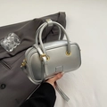 Silver metallic bowling bag with dual handles and gold-tone hardware detail - No Pendant / Silver