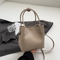 Chic beige lychee grain bucket bag with dual handles and long strap in casual style - Khaki (No Pendant)