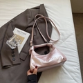 Pink pearlescent faux leather crossbody bag with fashion embossed logo and slender strap - Pink Without Pendant