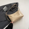 Minimalist cream beige hobo shoulder bag with adjustable strap and silver metal buckle - Khaki No Pendant
