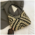 Borsa tote intrecciata con motivo geometrico nero e beige e spalline in pelle - Modello 1