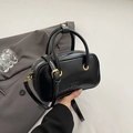 Glossy black fashion handbag with gold zipper and adjustable metal shoulder strap - No Pendant / Black