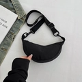 Minimalist black crescent crossbody bag with adjustable wide shoulder strap for daily use - Black