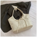 Crèmekleurige geweven shopper met 3D-bloembladen en leren strikdetail - Wit