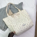 Borsa tote in tela floreale bianco crema con motivi rosa e fiocco decorativo - Bianco Sporco