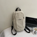 Minimalist beige casual nylon backpack with black straps and brand woven label - Off-white