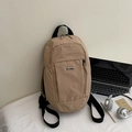 Khaki casual nylon backpack for daily use with a minimalist design and black straps - Khaki