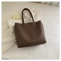Minimalist large capacity tote bag in dark brown soft leather with shoulder straps - Brown