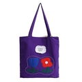 Large capacity purple canvas tote bag with floral patches and embroidered details - Purple