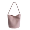 Pinkish purple woven tote bag with a modern bucket shape and a long handle strap - Nude Pink