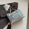 Light blue denim tote bag with silver trim and star charm for stylish daily commuting - With Pendant / Light Blue