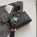 Dark gray polka dot tote bag with leather trim and silver star charm accessory - With Pendant / Black