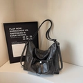 Modern black large tote bag with adjustable strap and drawstring pocket detail - Black without Pendant