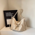 Minimalist cream white pleated shoulder bag with adjustable strap and front drawstring pocket - Off-white Without Pendant