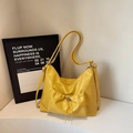 Fashionable bright yellow pleated tote bag with adjustable shoulder strap for women - Yellow Without Pendant