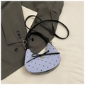Sac à main croissant à rayures bleues et blanches avec nœud en cuir noir et cœur - Bleu Foncé sans Pendentif