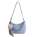 Baby blue hobo shoulder bag with silver chain detail and teddy bear charm accessory - Blue (With Charm)