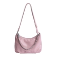 Pink minimalist faux leather hobo shoulder bag with silver chain and adjustable strap - Pink