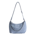 Light blue large capacity tote bag with litchi texture and silver chain strap - Blue