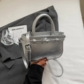 Chic silver metallic handbag with crinkled texture and adjustable shoulder strap - Silver No Pendant