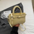 Minimalist cream yellow textured leather handbag with crossbody strap and handle - Yellow Without Pendant
