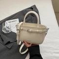 Chic cream white textured leather handbag with crossbody strap and MIKAXIQI logo - Rice White (No Pendant)
