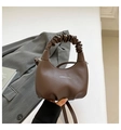 Minimalist brown lychee texture scrunchie handle handbag with stylish pleats and strap - Brown