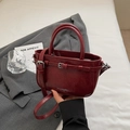 Deep red patent leather mini crossbody bag with wrinkled texture and top handle - Ankara Red Without Pendant