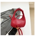 Minimalist red ruched crescent handbag with pleated handle and fashion lettering - Red