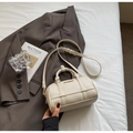 Elegant cream white crocodile embossed pillow bag with golden logo and long strap - Off-white without Charm